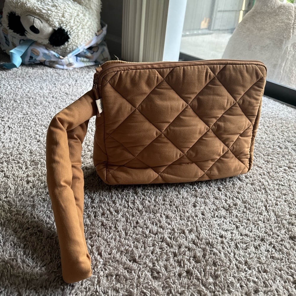 BEIS Tan Quilted Wristlet Clutch